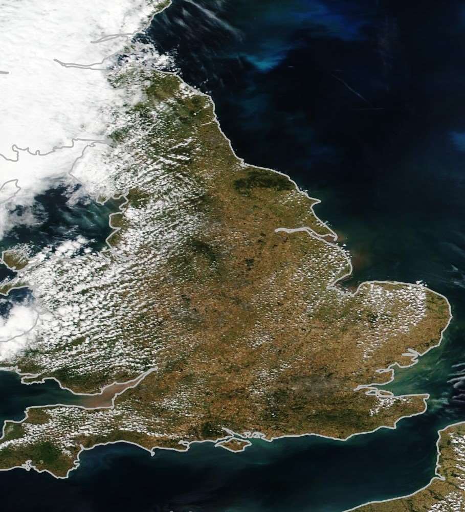 A satellite view of the UK in July 2018 after the drought.