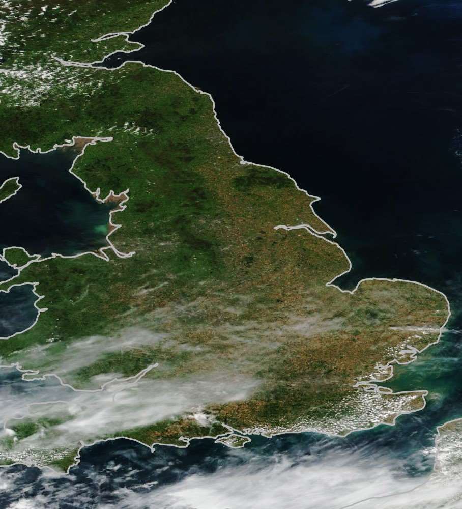 A satellite view of the UK before the drought in July 2017